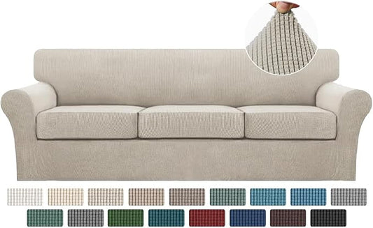 Turquoize 4 Piece Sofa Covers for 3 Cushion Couch Sofa Slipcover Soft Couch Cover for Dogs-Washable Sofa Furniture Covers with 3 Individual Large Cushion Covers (XL Sofa, Island Fossi) by Turquoize