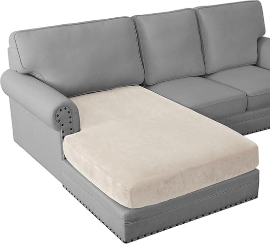 PrinceDeco Sectional Couch Covers Velvet Couch Cover for Dogs Washable L Shaped Couch Cover 1 Piece Individual Sectional Couch Covers with Elastic Bottom(Chaise Lounge,Ivory) by PrinceDeco