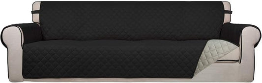 PureFit Reversible Quilted Couch Covers for Dogs Sofa Cover 4 Seater 88" | Black/Beige, Water Resistant Couch Protector, Washable Pet Couch Cover with Non Slip and Elastic Straps For Kids by PureFit