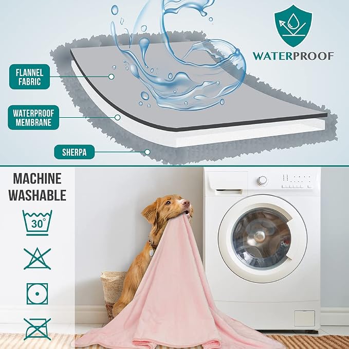 PetAmi Premium Waterproof Dog Blanket for Medium Large Dogs, Reversible Sherpa & Flannel Fleece, Leakproof Pet Throw for Couch Protection, Soft Plush Furniture Protector for Cats, Washable, 40x60 Pink - Image 5