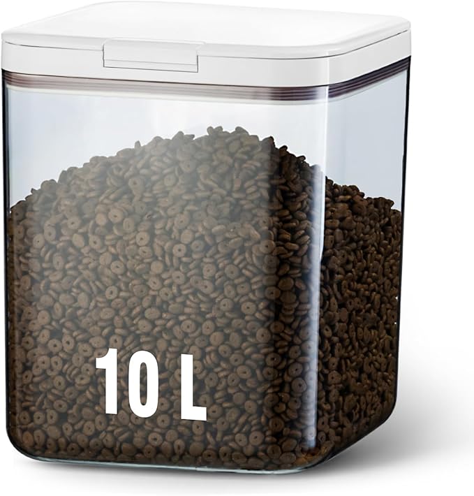 Airtight Dog Food Storage Container 15lb / 11L – Pet Food Storage Bin with Lids, Cat Treat Jar, BPA Free, Dry Boxs, Rice Storage Container for Flour, Cereal & Grain, White by LivLabMker