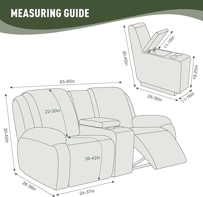 KinCam Loveseat Recliner Covers with Middle Console Slipcover, Greyish Green - Image 3