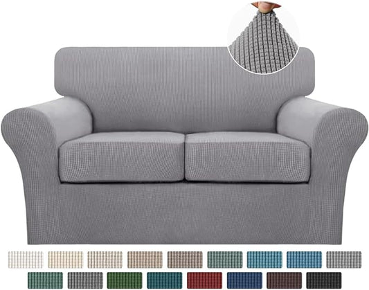 Turquoize 3 Piece Sofa Covers for 2 Cushion Couch Sofa Slipcover Soft Couch Cover for Dogs-Washable Sofa Furniture Covers with 2 Individual Cushion Covers, Thick Jacquard Fabric (Loveseat, Dove) by Turquoize