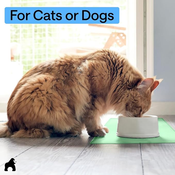 GORILLA GRIP 100% Waterproof Raised Edge BPA Free Silicone Pet Feeding Mat, Dog Cat Food Mats Contain Spills Protects Floors, Placemats for Cats and Dogs Water Bowl, Pets Accessories 23x15 Mint - Image 9