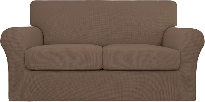 Easy-Going 3 Pieces Stretch Couch Cover Sofa Cover for Dogs Washable Sofa Slipcover for 2 Separate Cushion Couch Spandex Jacquard Fabric Elastic Furniture Protector for Pets, Kids (Brown, Loveseat) by Easy-Going
