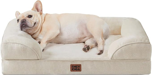 EHEYCIGA Orthopedic Small Dog Bed, Waterproof Memory Foam Washable Pet Beds | Non-Slip Bottom and Egg-Crate Foam Medium Pet Couch Bed with Washable Removable Cover, Beige by EHEYCIGA