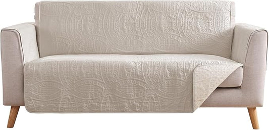 Beige Loveseat Covers for 2 Cushion Couch, Water-Repellent Covers for Sofa Couch, Machine Washable Love Seat Quilted Couch Covers, Pet Friendly Loveseat Slipcovers (Loveseat 56", Beige Cream) by Pamhaven