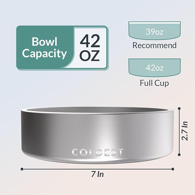 Coldest Dog Bowl - Anti Rust Metal, Non Slip, 3 Layers Insulated Stainless Steel Dog Bowls - Spill Proof & Heavy Duty - Water Bowl for Dogs, Cats, Dish Washer Safe (42 oz, Polished Stainless Steel) - Image 4