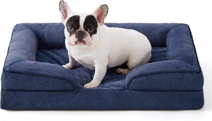 Made4pet Dog Bed Orthopedic, Dog Sofa for Small Dogs Supportive Foam Pet Cushions Bed with Washable Removable Cover, Egg-Crate Foam, Waterproof Lining Bottom, Blue, 30 * 20 * 6.5 Inch by Made4Pets