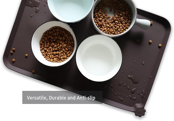 Hoki Found L Silicone Non Slip Pet Dog Cat Bowl Mats - Waterproof Dog Cat Food Mats - Dark Oak - Image 4