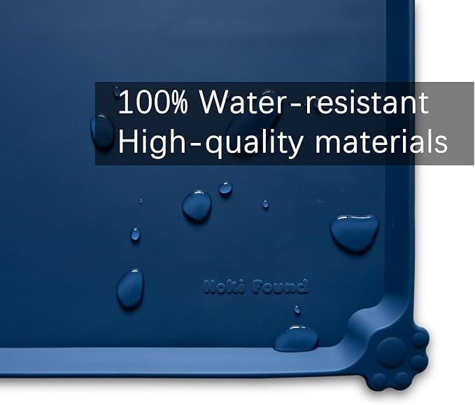 Hoki Found Large Silicone Pet Food Mat - Non Slip Dog, Cat Bowl Mat Tray - Waterproof Feeding Placemat - Indigo Ink - Image 3