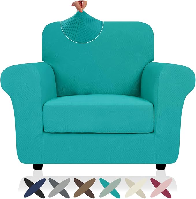 ZNSAYOTX 2 Piece Stretch Chair Covers (31"-46"), Thick Striped Armchair Slipcover with Elastic Band Bottom Ties Non-Slip Stay in Place, Soft Durable Arm Chair Covers for Living Room, Peacock Teal by ZNSAYOTX