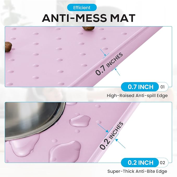 Dog Food Mat - 29” x 16.6” Pet Feeding Mat with Residue Collection Pocket - Large Silicone Dog Mat for Food and Water - Waterproof Dog and Cat Bowl Mat, High Edges to Prevent Spills, Light Pink - Image 4