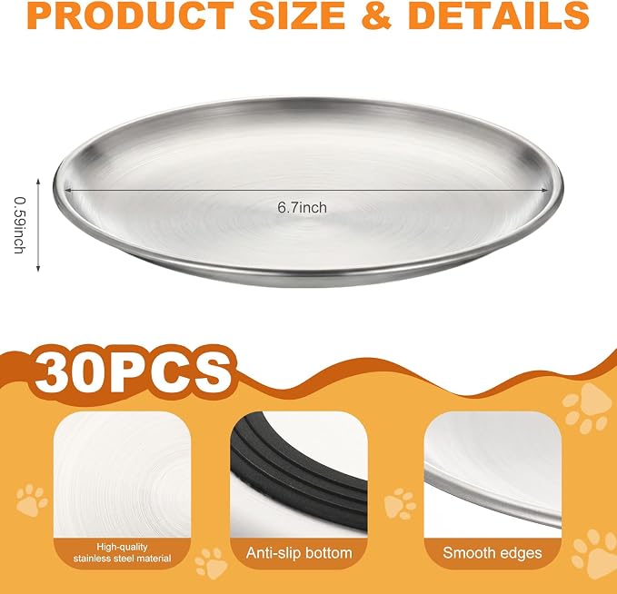 Unittype 30 Pcs Cat Bowls Bulk Stainless Steel 13 oz Kitten Bowls Non-Slip Silicone Bottom Cat Plates Pet Flat Dish Non Slip Bowl for Wet Dry Food - Image 2