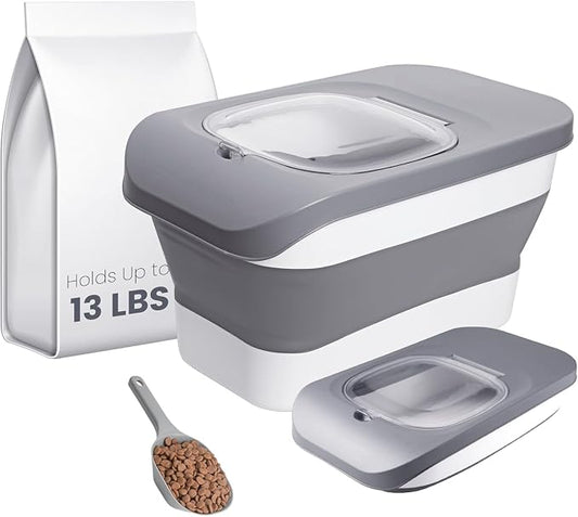 HOYTAMDAR 13 Lbs Dog Food Container, Collapsible Dog Food Storage Container with Airtight Lid, Cat Food Storage container Dry Food for Pets, Rice, Cereal, Silicone Pet Bowl and Dog Food Scoop by HOYTAMDARHOMESTORAGE