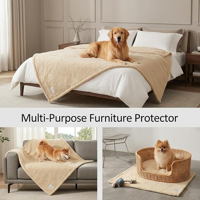 Waterproof Dog Blanket Reversible Pet Bed Cover Puppy Fluffy Cream Blankets Leakproof Sofa Couch Cover Cat Pet Blanket for Warm Washable-M - Image 8