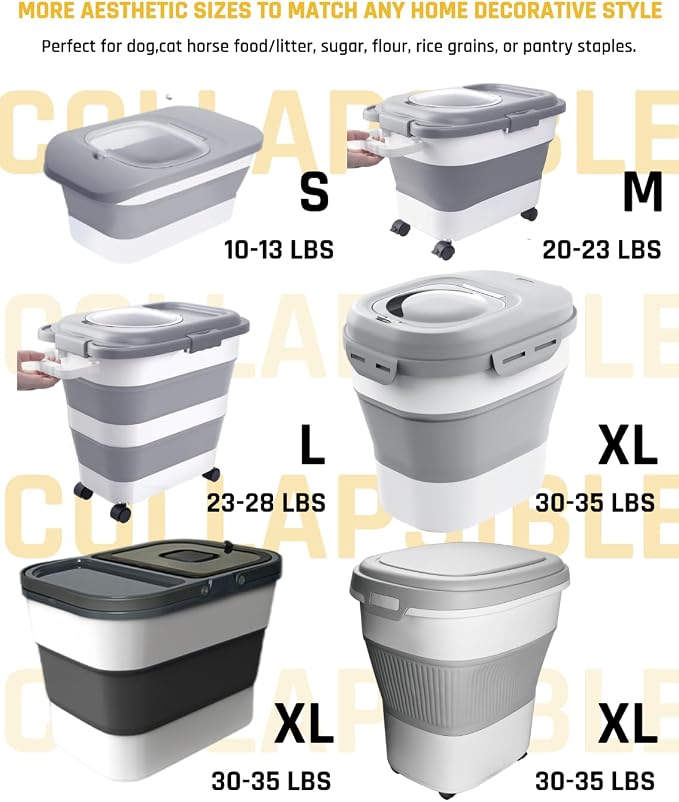 HOYTAMDAR 13 Lbs Dog Food Container, Collapsible Dog Food Storage Container with Airtight Lid, Cat Food Storage container Dry Food for Pets, Rice, Cereal, Silicone Pet Bowl and Dog Food Scoop - Image 8