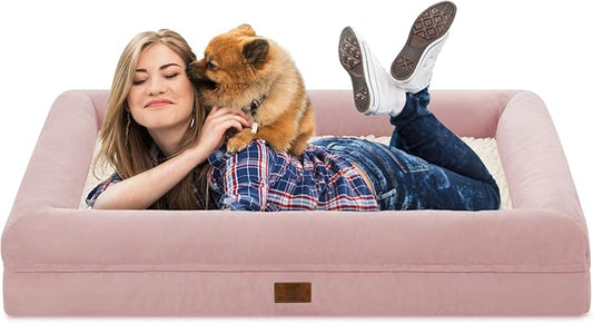 Jumbo Waterproof Dog Bed for Extra Large Size Dogs with Bolster | 360 Degree Bolster Support, Egg Crate Foam, Waterproof Liner, Non-Slip Bottom, Machine Washable Cover, 53 x 42 Inch by Yiruka
