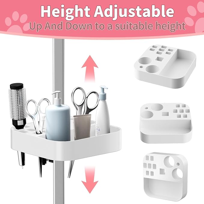 Professional Dog Pet Grooming Table Adjustable Heavy Duty Portable w/Arm & Noose & Mesh Tray (Pink, 46") - Image 6