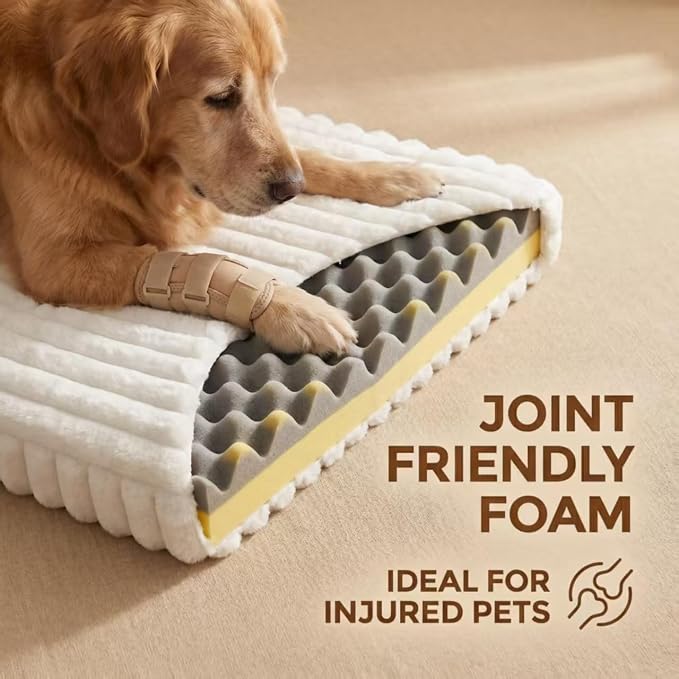 Dog Beds for Large Dogs, Orthopedic High Density Egg Crate Foam Pet Bed with Waterproof Liner, Washable Ribbed Plush Dog Crate Pad with Durable Edges, XL (35.4"x27.5"), Cream - Image 9