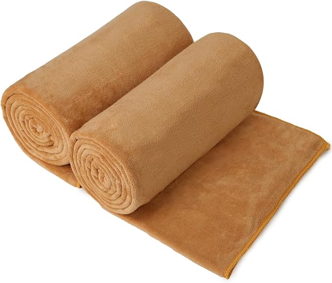 JML Microfiber Bath Towels Set of 2, 30" x 60", Beige | Oversized, Soft, Super Absorbent, Fast Drying for Shower, Swimming, Sauna, Pool, Beach, Sport, Fitness, Yoga by JML