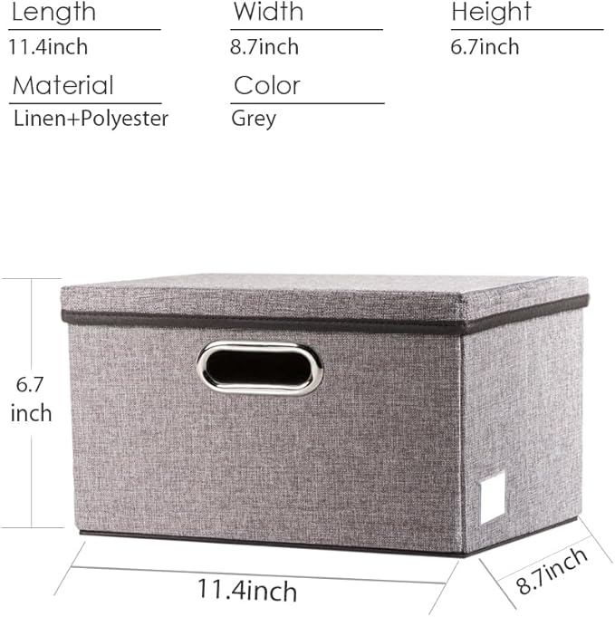 PRANDOM Storage Bins with Lids [3-Pack] Linen Fabric Foldable Storage Boxes Organizer Containers Baskets Cube with Cover for Home Bedroom Closet Office Nursery Grey（11.4X8.6X6.7 - Image 3