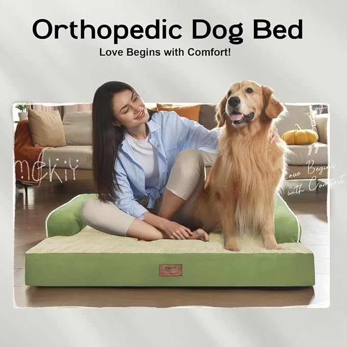 MEKIY Orthopedic XL Dog Bed with Bolster for Extra Large Size Dogs | Pillow Support for Neck Relief, Egg Crate Foam, Skin-Friendly Surface, Waterproof Liner, Anti-Slip Bottom, 42 x 30 Inch - Image 7