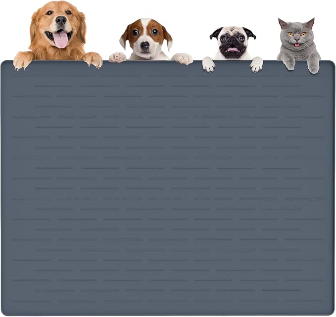 Largest Dog Food Mat, 48"x32" Silicone Dog and Cat Mat for Food and Water Bowls, Thinken Waterproof Non-Slip XXXL Pet Feeding Mat for Floors (Grayish Blue) by Goldleaf