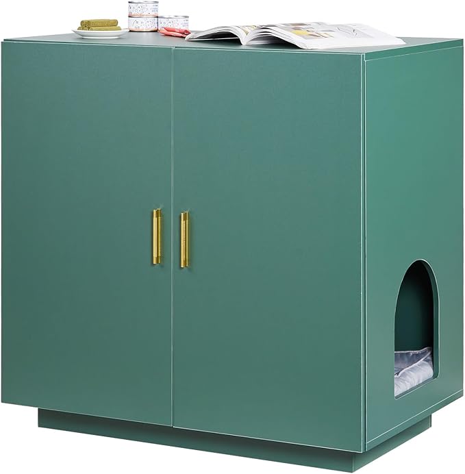 VEVOR Cat Litter Box Enclosure, 31.5 in Hidden Litter Box Cabinet, Wooden Indoor Cat Washroom with Ventilated Holes, Double-Door Kitty Pet House Furniture, End Side Table Fit Most Litterboxes by VEVOR