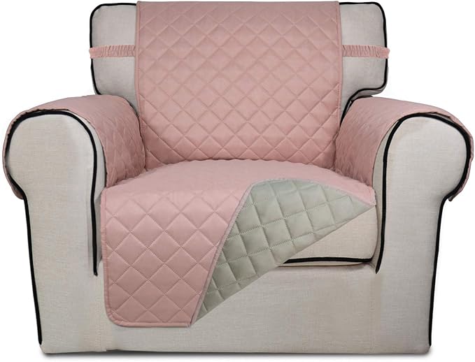PureFit Reversible Quilted Sofa Cover, Water Resistant Slipcover Furniture Protector, Washable Couch Cover with Non Slip Foam and Elastic Straps for Kids, Dogs, Pets (Small, Pink/Beige) | Pink/Beige, Water Resistant Couch Protector, Washable Pet Couch ... by PureFit