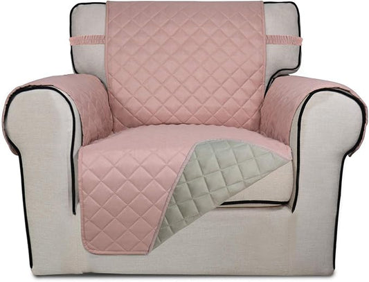 PureFit Reversible Quilted Sofa Cover, Water Resistant Slipcover Furniture Protector, Washable Couch Cover with Non Slip Foam and Elastic Straps for Kids, Dogs, Pets (Small, Pink/Beige) | Pink/Beige, Water Resistant Couch Protector, Washable Pet Couch ... by PureFit