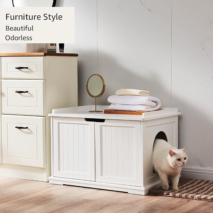 unipaws Cat Litter Box Enclosure Furniture, Hidden Litter Box Cover | Cat Washroom, Cabinet for Large Cat, Dog Proof Cat Litter Boxes, Hideaway Litter Box, Cat House - Image 3
