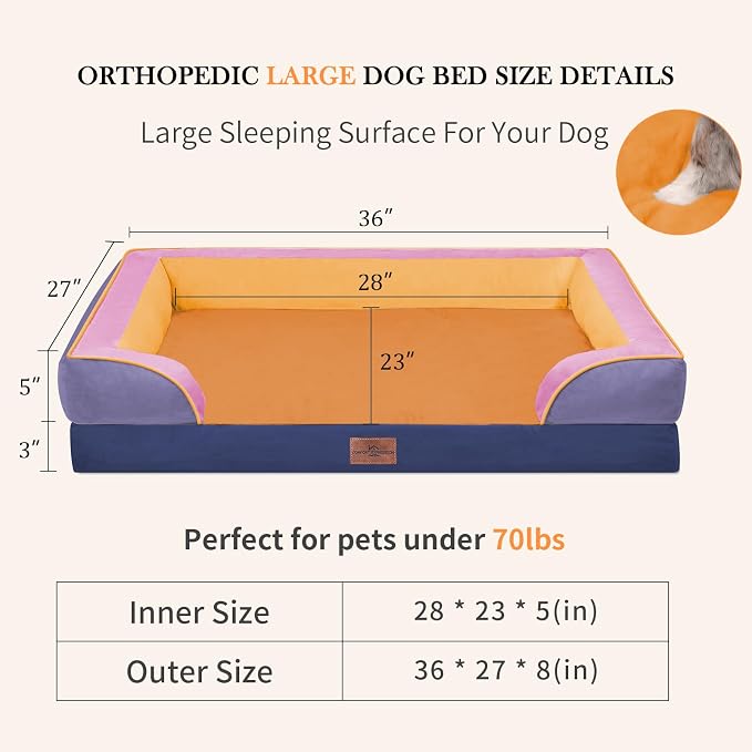 Comfort Expression Orthopedic Dog Beds for Large Sized Dog with Bolster | Waterproof Dog Couch Bed with Washable Cover & Non-Slip Bottom, Supportive Egg Crate Foam Large Pet Bed, 36x27 Inch - Image 7