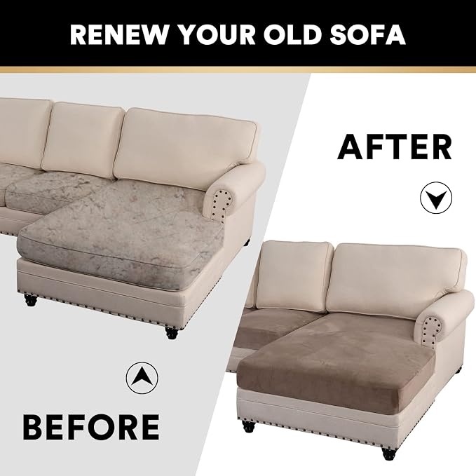 PrinceDeco Sectional Couch Covers 4 Pieces Couch Covers for Sofa Velvet Separate Couch Cover L Shape for Left/Right Chaise(3 Seater + 1 Chaise,Taupe) - Image 7
