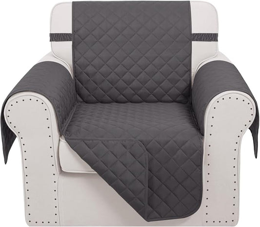 Reversible Recliner Chair Covers, 23" Chair, Dark Grey | Chair Covers for Living Room with Elastic Straps, Water Repellent, Chair Protectors Covers for Dogs by LuxshareHome