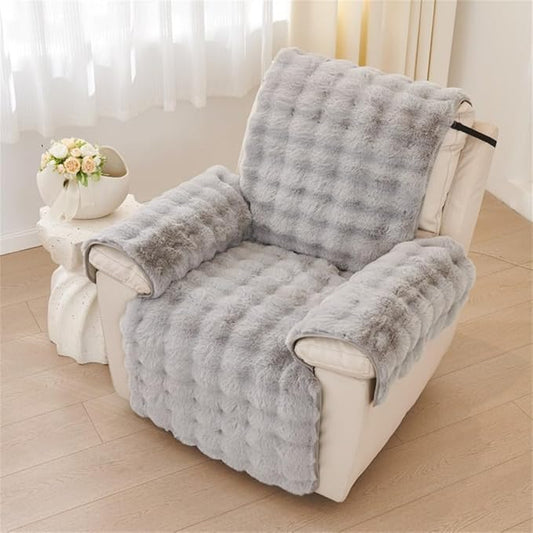 Plush Recliner Slipcover Home Faux Fur Fluffy Recliner Chair Slipcover Non Slip Back Fuzzy Fluffy Reclining Couch Cover Soft Comfort Sofa Slipcover Washable Furniture Protector (Light Gray) by Triflice