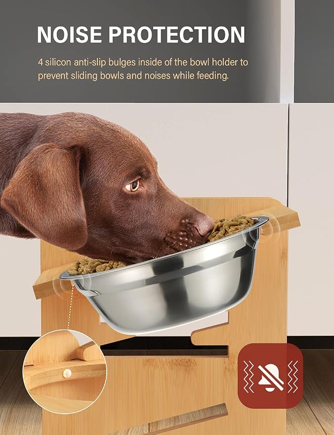 Vantic Elevated Dog Bowls, Raised Dog Bowl Stand Adjustable Medium, Natural | Bamboo Elevated Feeder with 2 Stainless Steel Bowls, Adjustable Height Stand for Medium Dogs - Image 5