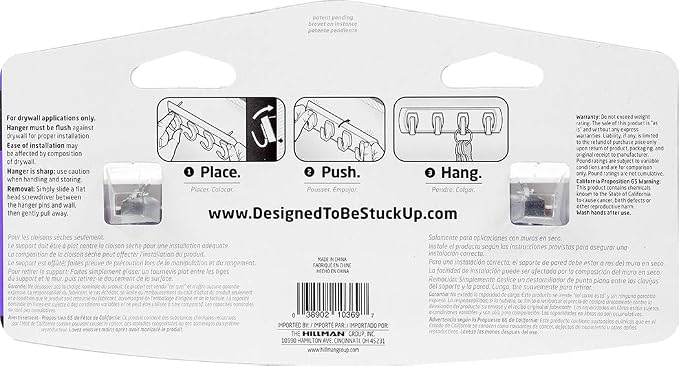 HIGH & MIGHTY 515304 Key Rail Organizer Hook Rail, Easy Tool-Free Dry Wall Installation, Holds up to 5lbs, Small, White & White - Image 3