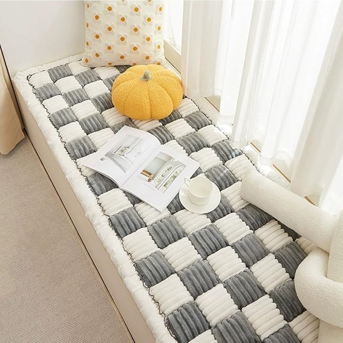 Fluffy Couch Cover for Pets - Large Cream-Coloured Fuzzy Plaid Square Pet Mat Bed Couch Cover Protector - Bay Window Cushion Bedside Carpet (Blue, 19.7 * 19.7in) - Image 5