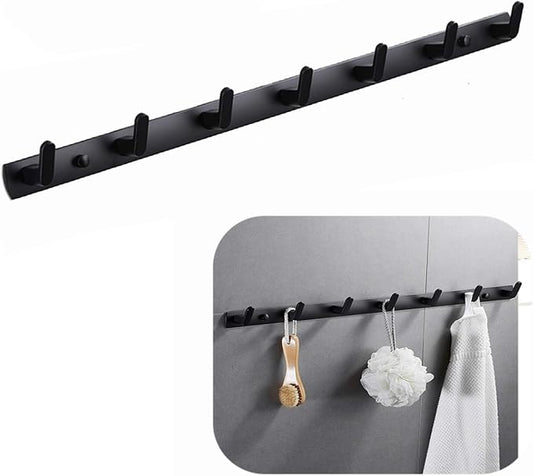 Wall Mounted Coat Rack, 7 Hooks, 25.7"x1.3", Modern, Black | Space Aluminum, Rustproof, for Hallway, Entryway, Hanging Holder for Clothes, Towel, Backpack, 40 lbs Capacity, Easy Install by Spotact
