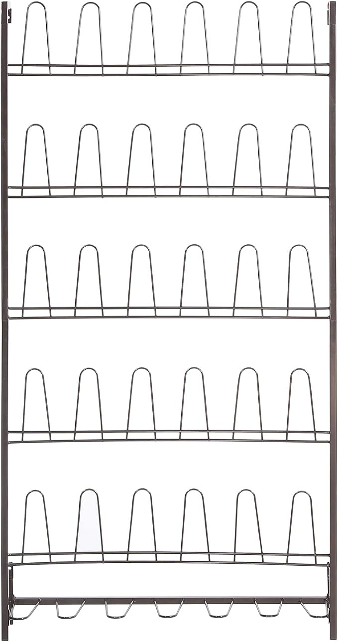 MyGift 5-Tier Wall Mounted Dark Brown Metal 18 Pair Boot and Shoe Storage Rack Organizer Stand - Image 5