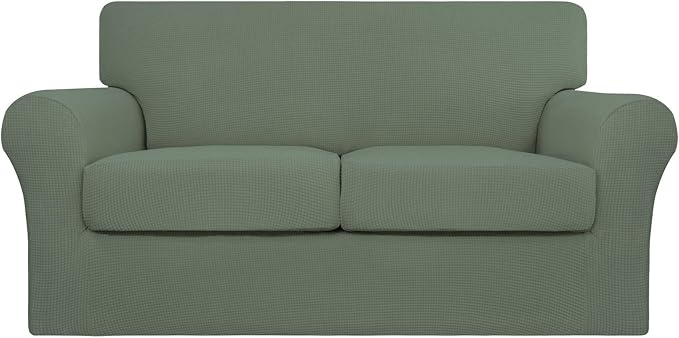 Easy-Going 3 Pieces Stretch Couch Cover Sofa Cover for Dogs Washable Sofa Slipcover for 2 Separate Cushion Couch Spandex Jacquard Fabric Elastic Furniture Protector for Pets(Greyish Green, Loveseat) by Easy-Going