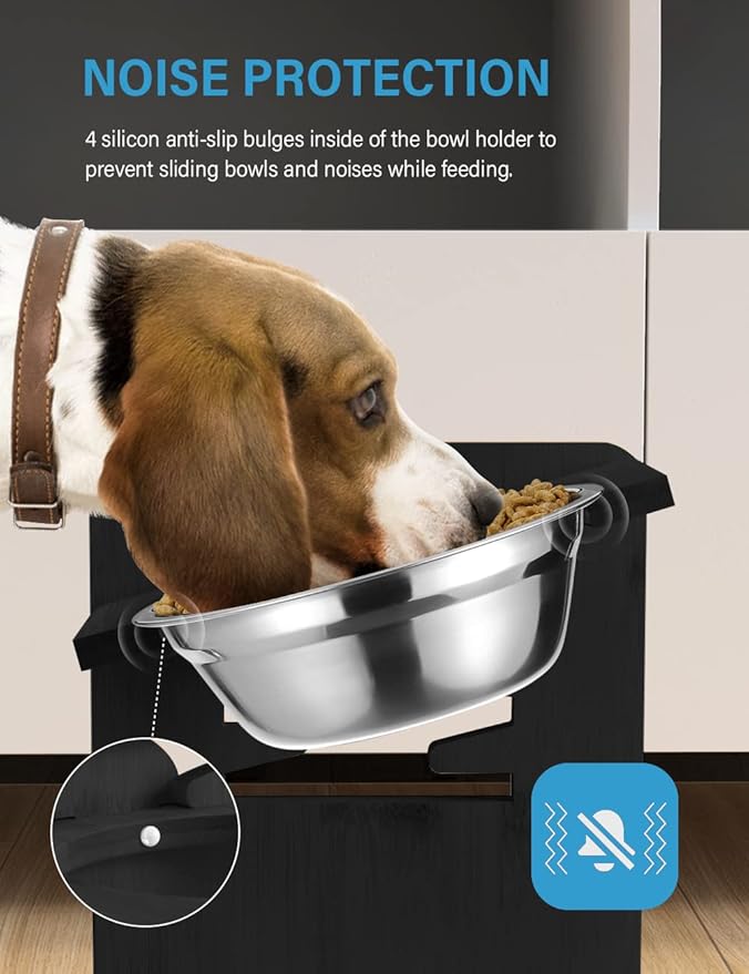 Vantic Elevated Dog Bowls, Raised Dog Bowl Stand Adjustable Small, Black | Bamboo Elevated Feeder with 2 Stainless Steel Bowls, Adjustable Height Stand for Small Puppies and Cats - Image 5