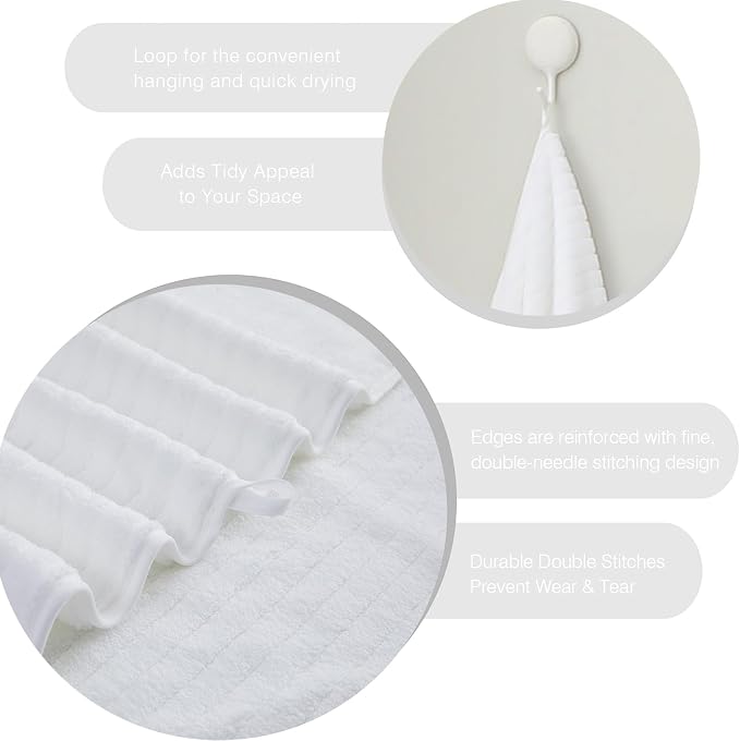 18 Piece Family Bath Towel Set Include 6 Bath Towels,6 Hand Towels and 6 Washcloths Soft Bathroom Towel with Hanging Loops,Highly Absorbent Quick Dry Towels Set for Bathroom,Hotel and Spa-White - Image 7