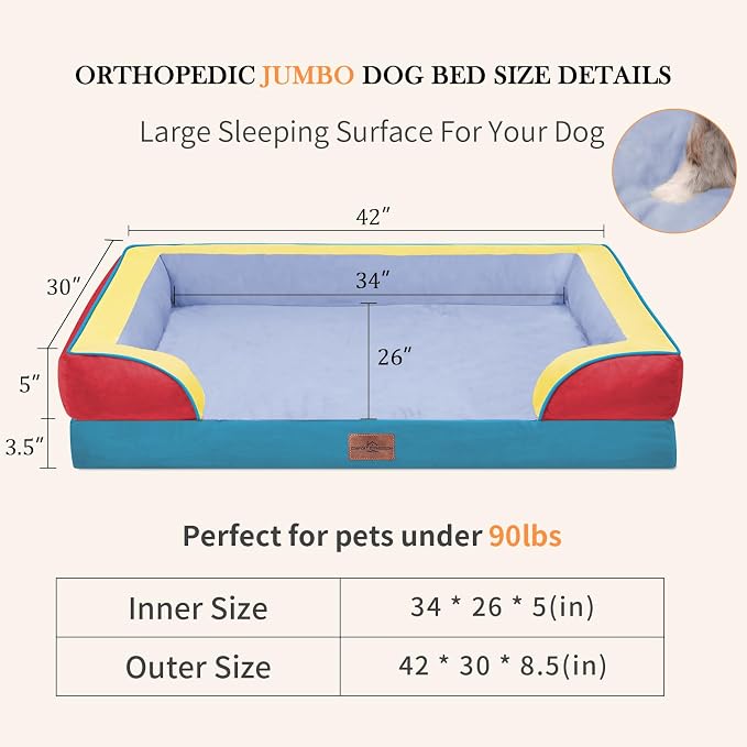Comfort Expression Orthopedic Dog Bed for Extra Large Dogs with Bolster | Waterproof Dog Couch Bed with Washable Cover & Non-Slip Bottom, Supportive Egg Crate Foam XL Pet Bed, 42x30 Inch - Image 7