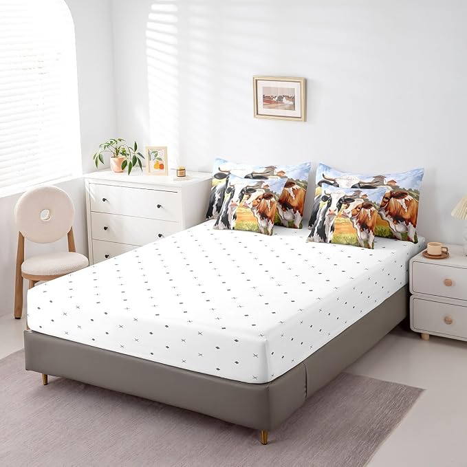 Erosebridal 7-Piece Cow Comforter Set King Size, Milk Cow Bull Bed in a Bag Bedroom Comforter with Animal Sheets (1 Comforter, 1 Flat Sheet 1 Fitted Sheet 2 Pillowcases and 2 Pillow Shams) - Image 5