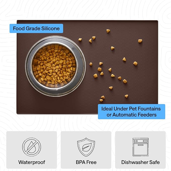 GORILLA GRIP 100% Waterproof Raised Edge BPA Free Silicone Pet Feeding Mat, Dog Cat Food Mats Contain Spills Protects Floors, Placemats for Cats and Dogs Water Bowl, Pets Accessories 26x17 Brown - Image 5
