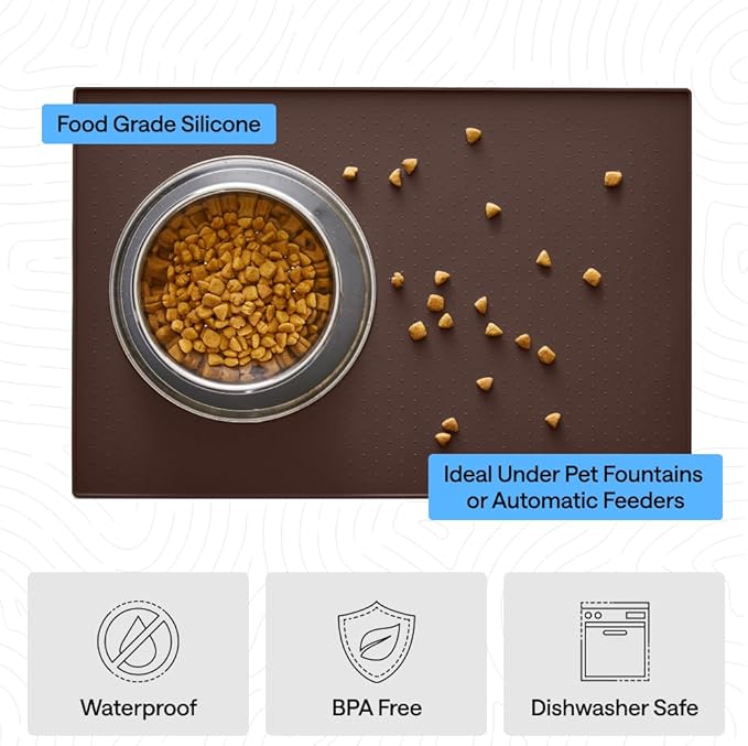 GORILLA GRIP 100% Waterproof Raised Edge BPA Free Silicone Pet Feeding Mat, Dog Cat Food Mats Contain Spills Protects Floors, Placemats for Cats and Dogs Water Bowl, Pets Accessories 26x17 Brown - Image 5