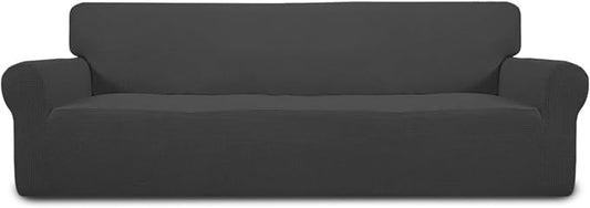 Easy-Going Stretch 4 Seater Oversized Sofa Couch Cover Dark Gray | 1-Piece Extra X-large Sofa Cover Furniture Protector Couch Soft with Bottom for Kids, Spandex Jacquard by Easy-Going
