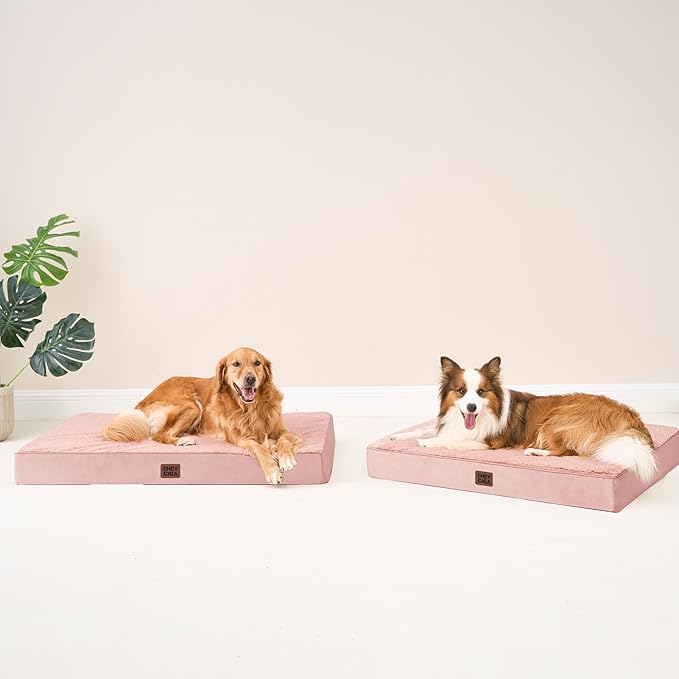 EHEYCIGA Orthopedic Dog Bed Large with Removable Washable Cover, 44IN Pink | Egg Crate Foam Support, Durable Oxford fabric, Non-Slip Bottom, Machine Washable, Soft Waterproof Plush Pet Bed Mat For Crate - Image 9